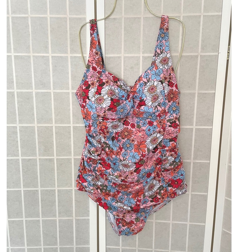 Hanna Nikole NEW One Piece Swimsuit Floral Ruched Tummy Control 16W Plus Size